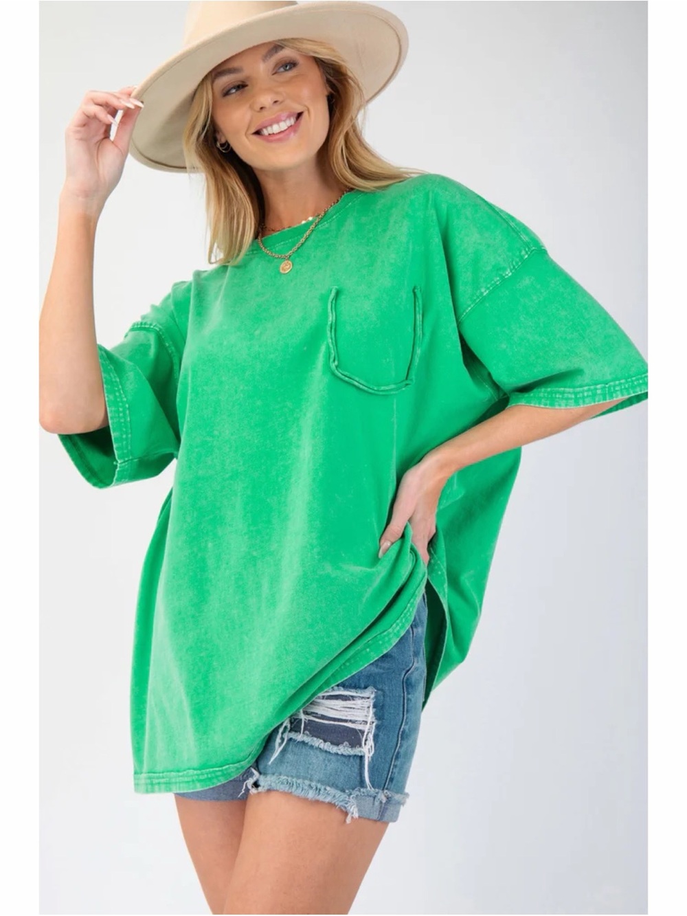 Easel green mineral washed oversized tee